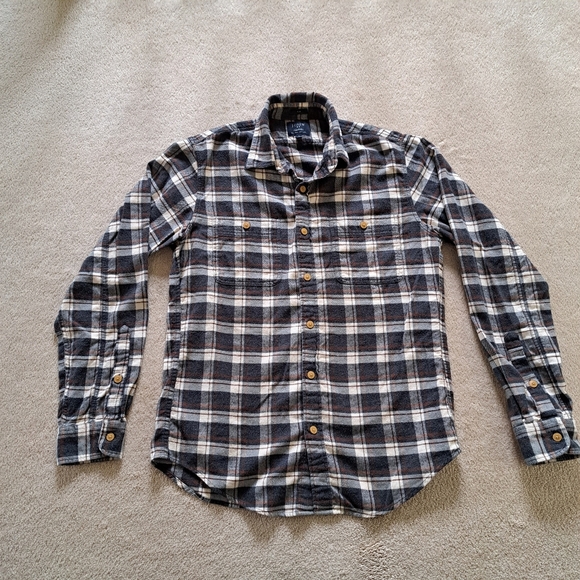 J. Crew Flannel Shirt Plaid Men's Medium Buton Up Shirt Brown Casual Top - Picture 1 of 11
